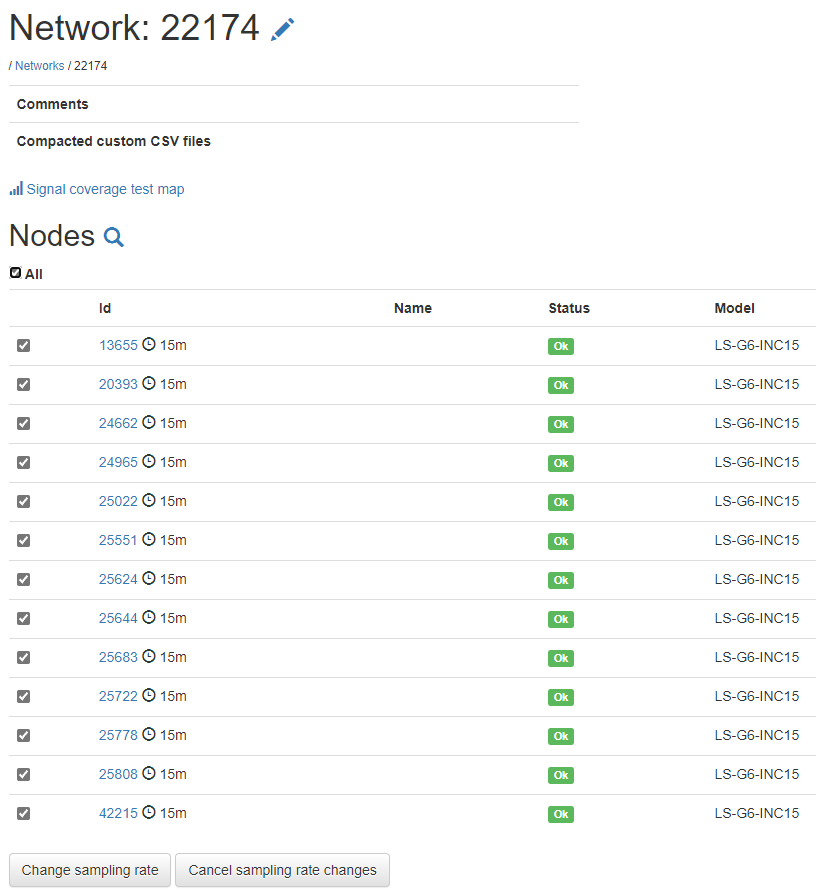 Network: 
\ Networks / 22174 
Comments 
22174 
Compacted custom C SV files 
Signal coverage test map 
Nodes Q 
0 All 
13655015m 
20393 015m 
24662 015m 
24965 015m 
25022 015m 
25551 015m 
25624 015m 
25644 015m 
25683 015m 
25722 015m 
25778 015m 
25808 015m 
42215015m 
Name 
LS-G6-lNC15 
LS-G6-lNC15 
LS-G6-lNC15 
LS-G6-lNC15 
LS.G6.lNC15 
LS-G6-lNC15 
LS-G6-lNC15 
LS-G6-lNC15 
LS-G6-lNC15 
LS.G6.lNC15 
LS-G6-lNC15 
LS-G6-lNC15 
LS-G6-lNC15 
Change sampling rate 
cancel sampling rate changes 